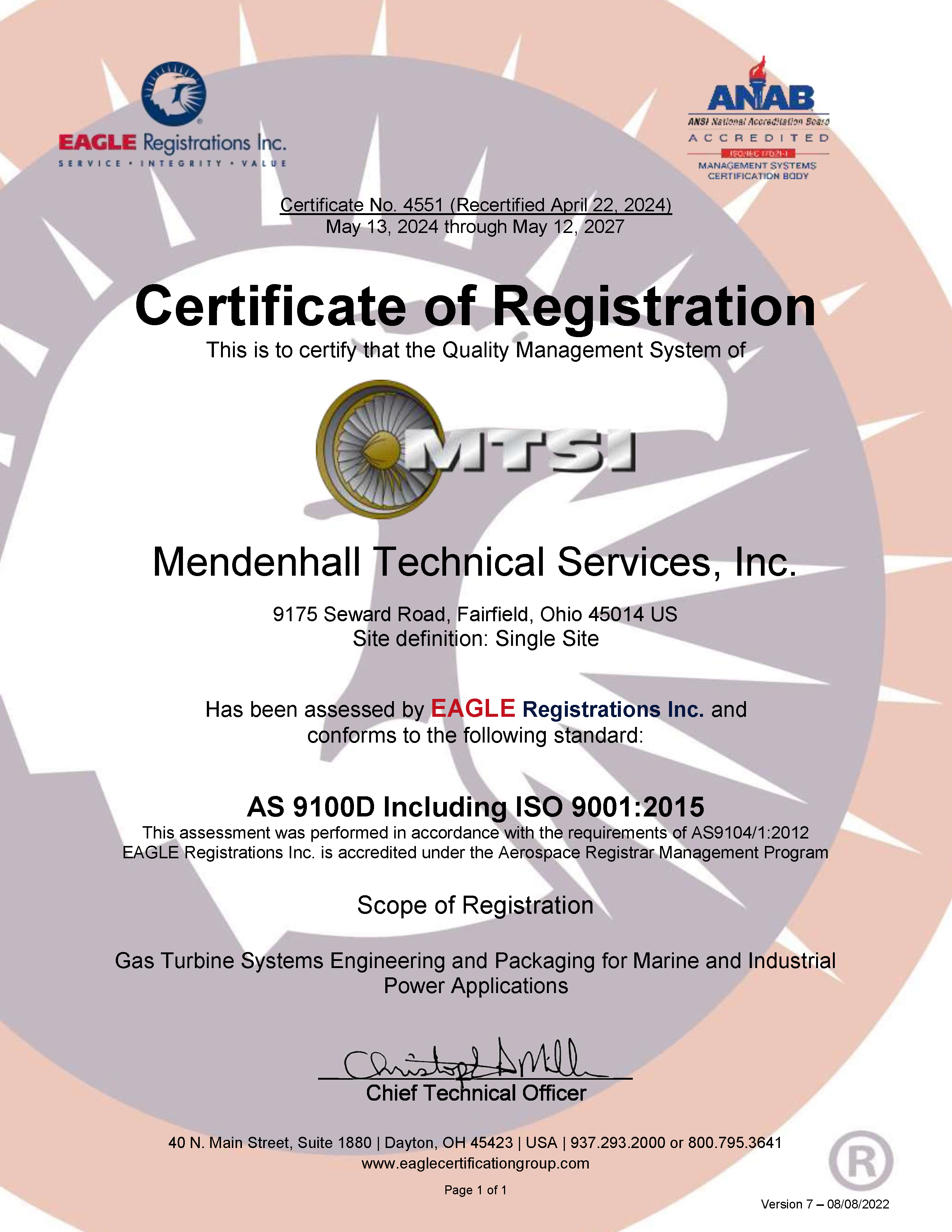 AS9100D including ISO 9001:2015 Certificate